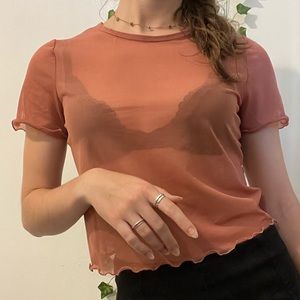 Hollister sheer lettuce trim top